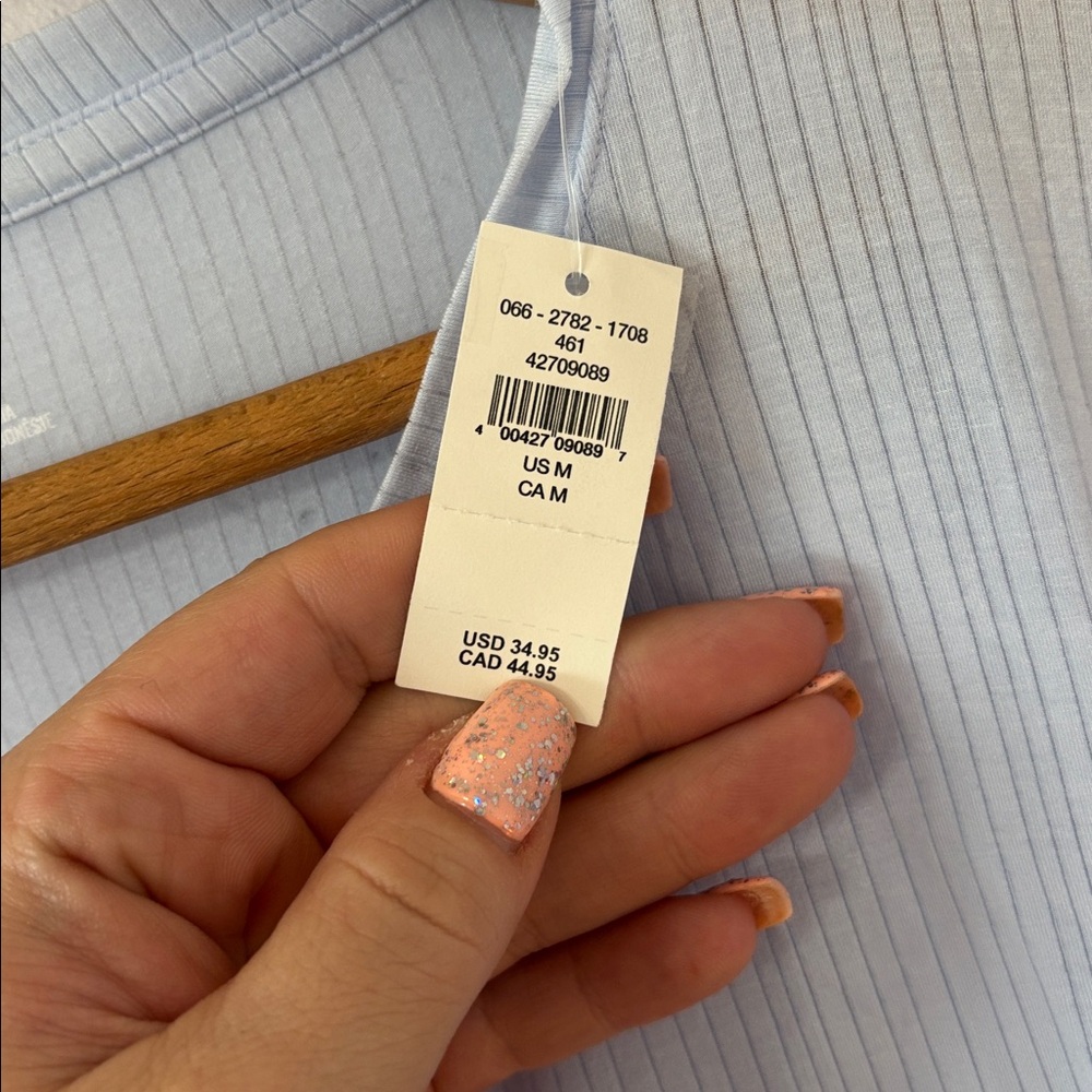 NWT aerie Pale Blue Ribbed Button-Front Cropped Long Sleeve Top - Picture 3 of 4